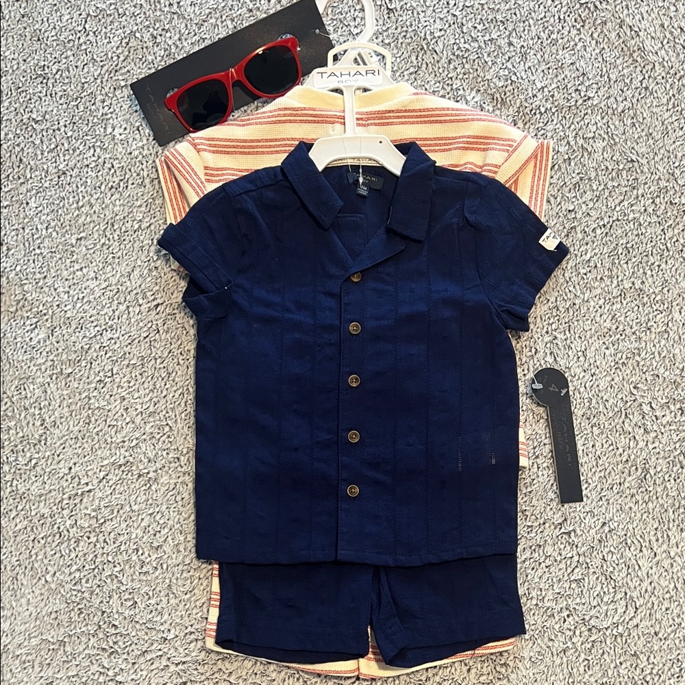 Tahari Kids Navy and Orange Button Down Set